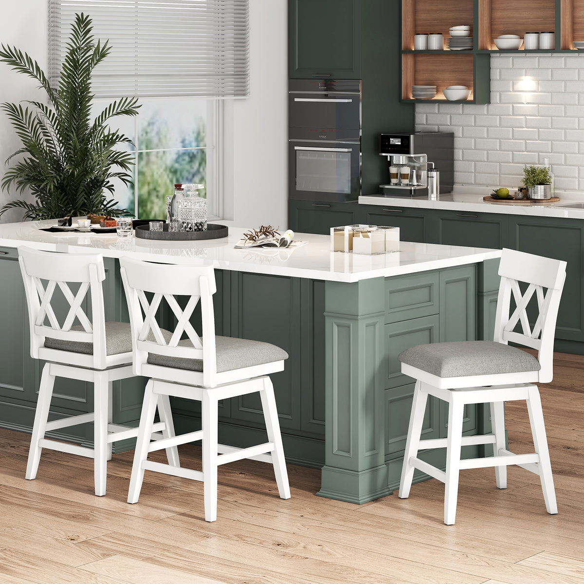 Bar Stool with Contoured Backrest and Swivel Padded Seat