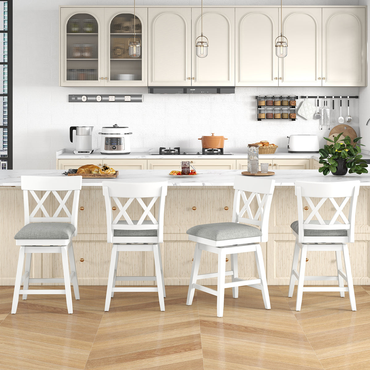 Bar Stool with Contoured Backrest and Swivel Padded Seat