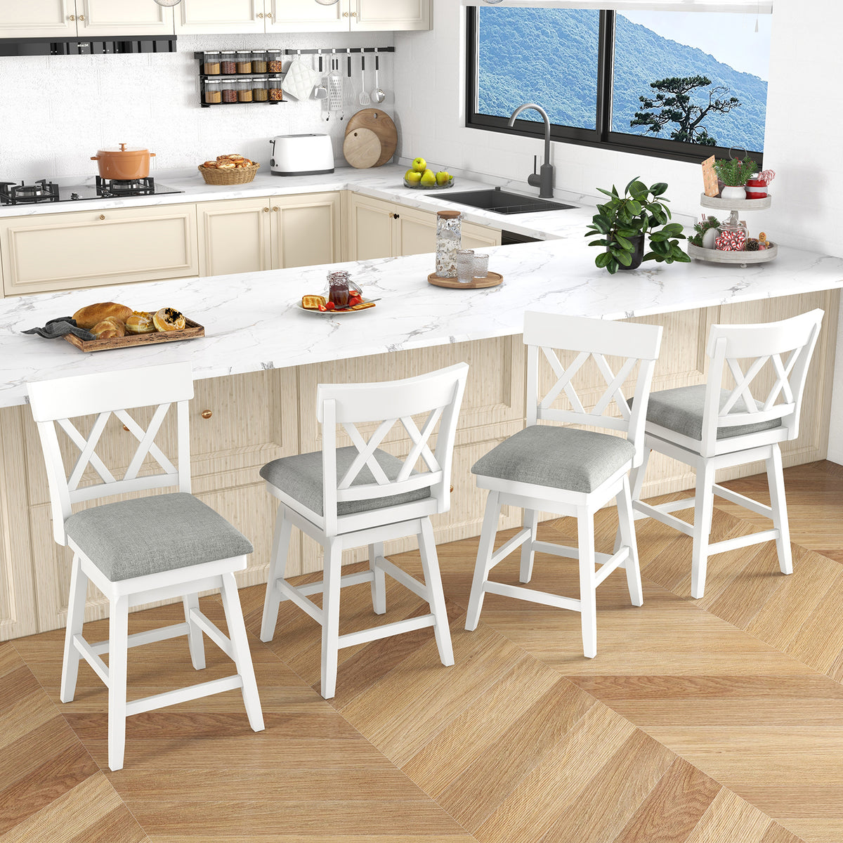 Bar Stool with Contoured Backrest and Swivel Padded Seat