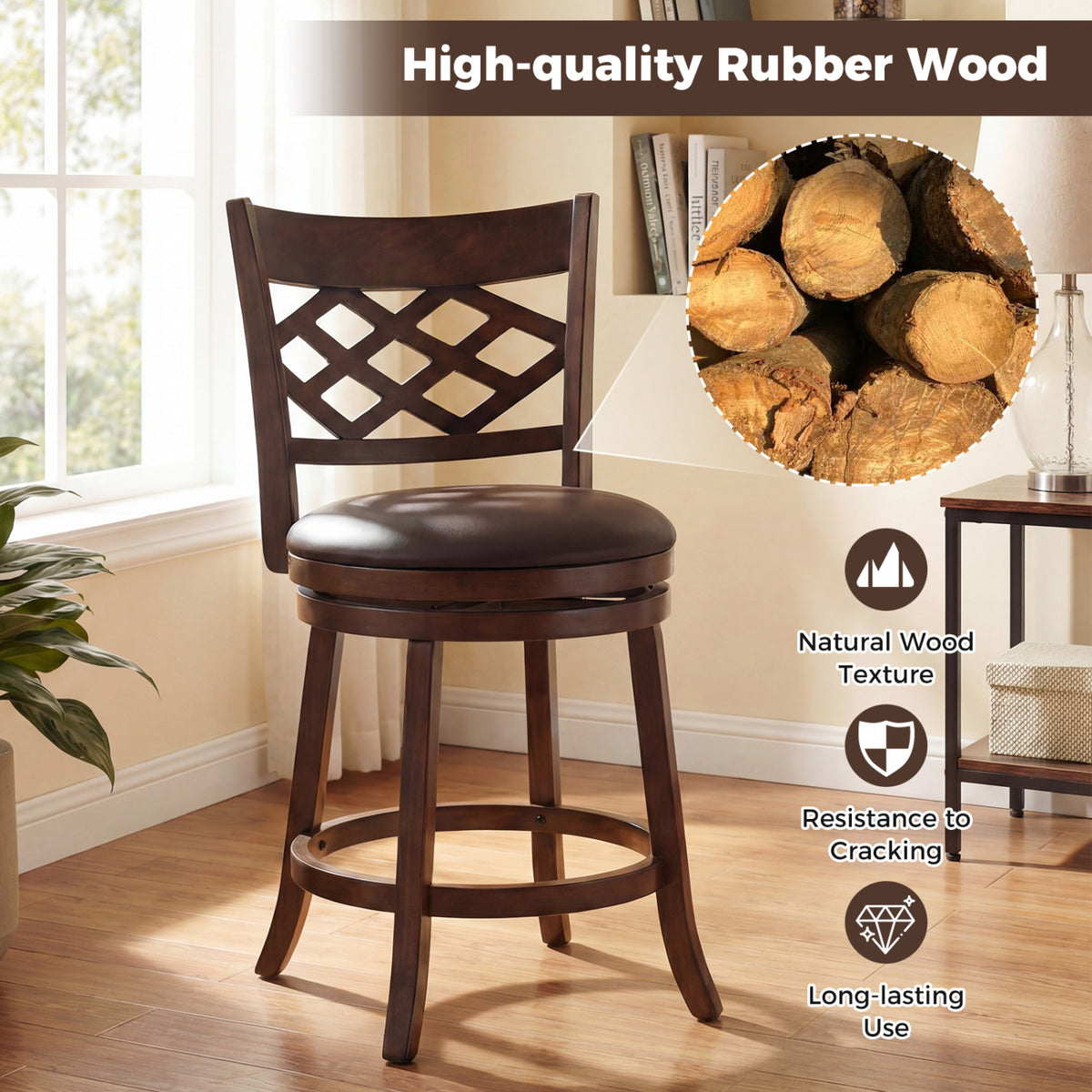 Counter Height Bar Stools Set of 2 with Rubber Wood Frame-26/Frame-31 Inch