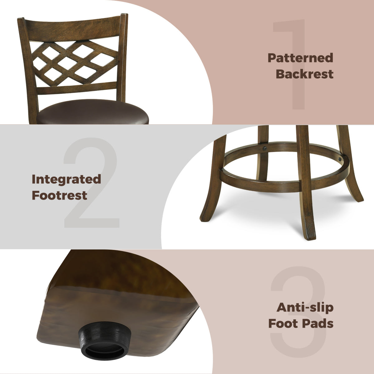 Counter Height Bar Stools Set of 2 with Rubber Wood Frame-26/Frame-31 Inch
