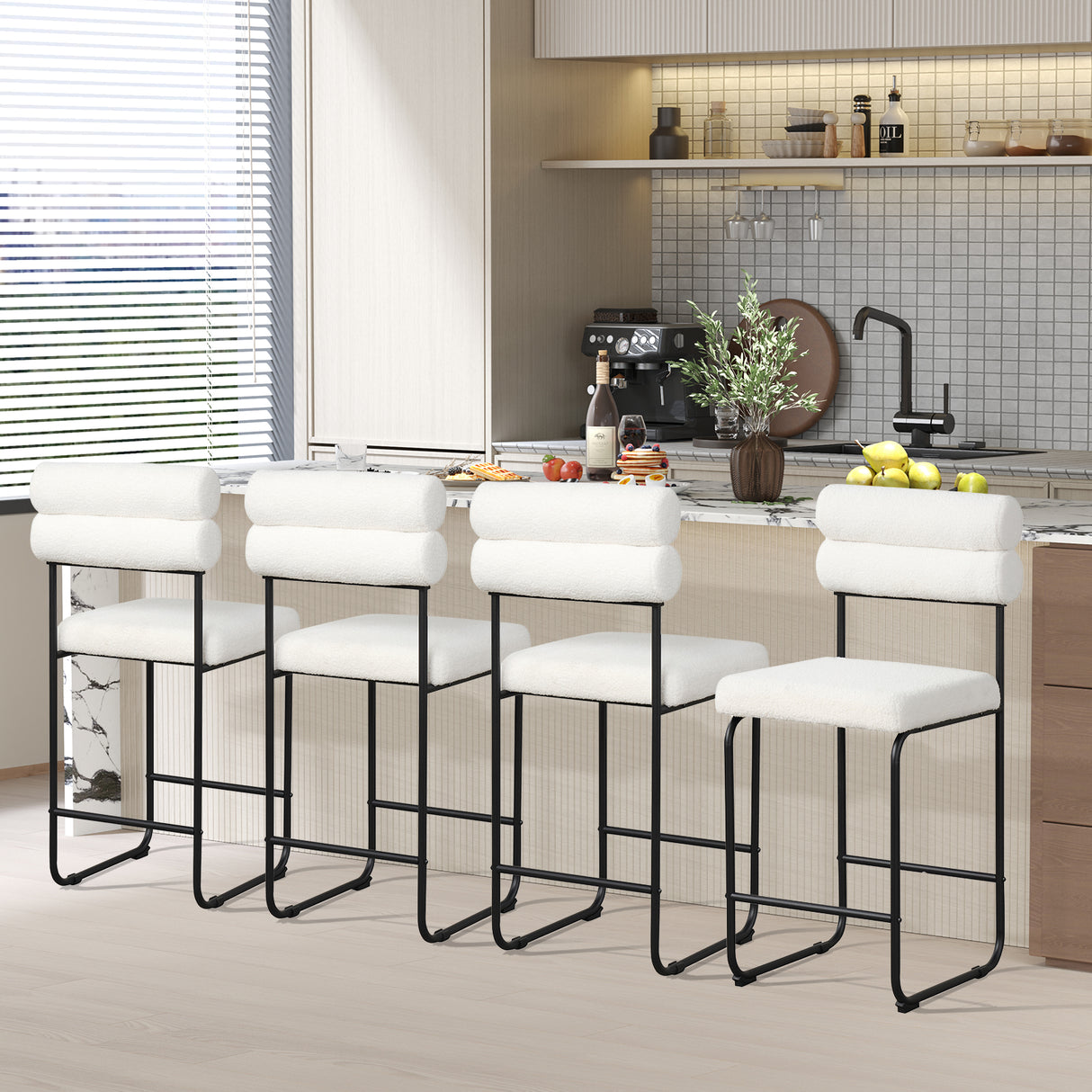 26 Inch Counter Height Bar Stools Set of 2 with Metal Frame and Footrest