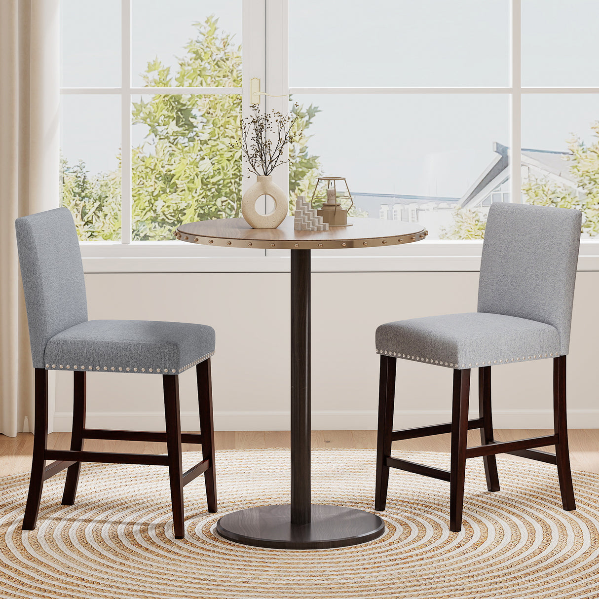26 inch Counter Height Chairs Set of 2 with Padded Seat and Backrest-Gray