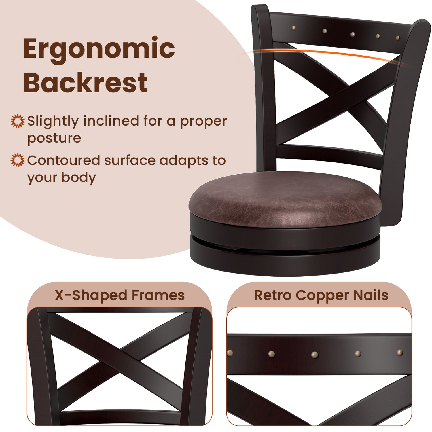 26/30 Inch Swivel Bar Stools Set of 2 Bar Chairs with Padded Seat