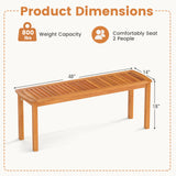 Set of 2 Acacia wood outdoor bench with slatted seat for garden