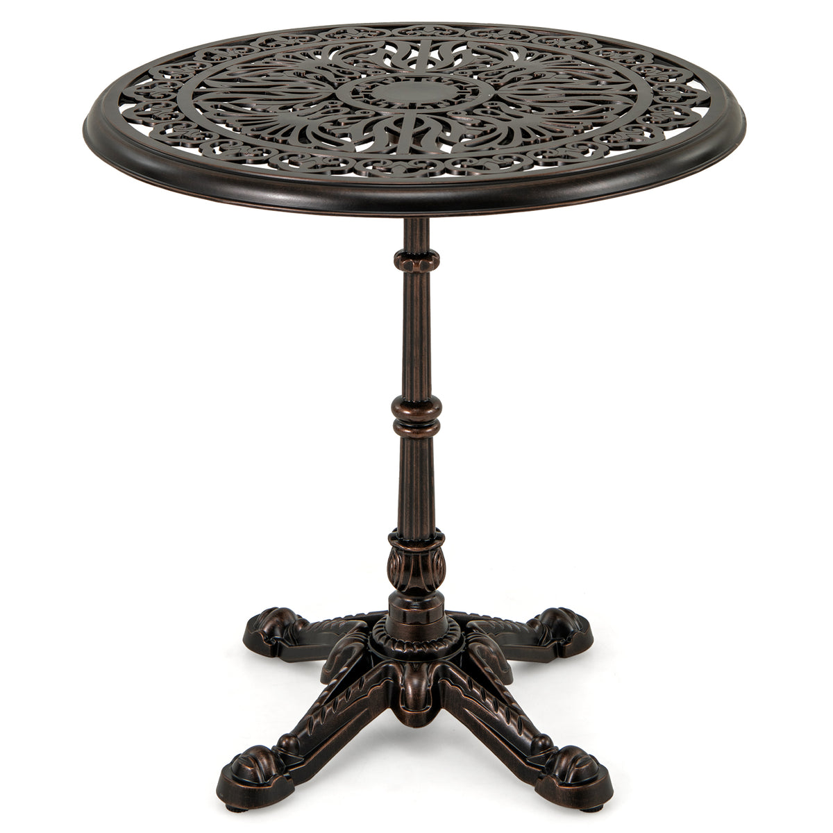 27Inch Round Cast Aluminum Patio Bistro Table with Hollow Top-Copper