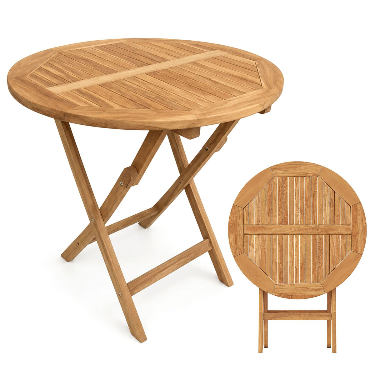 27.5" Outdoor Folding Dining Table for 4 with Slatted Tabletop and Reinforced Crossbars