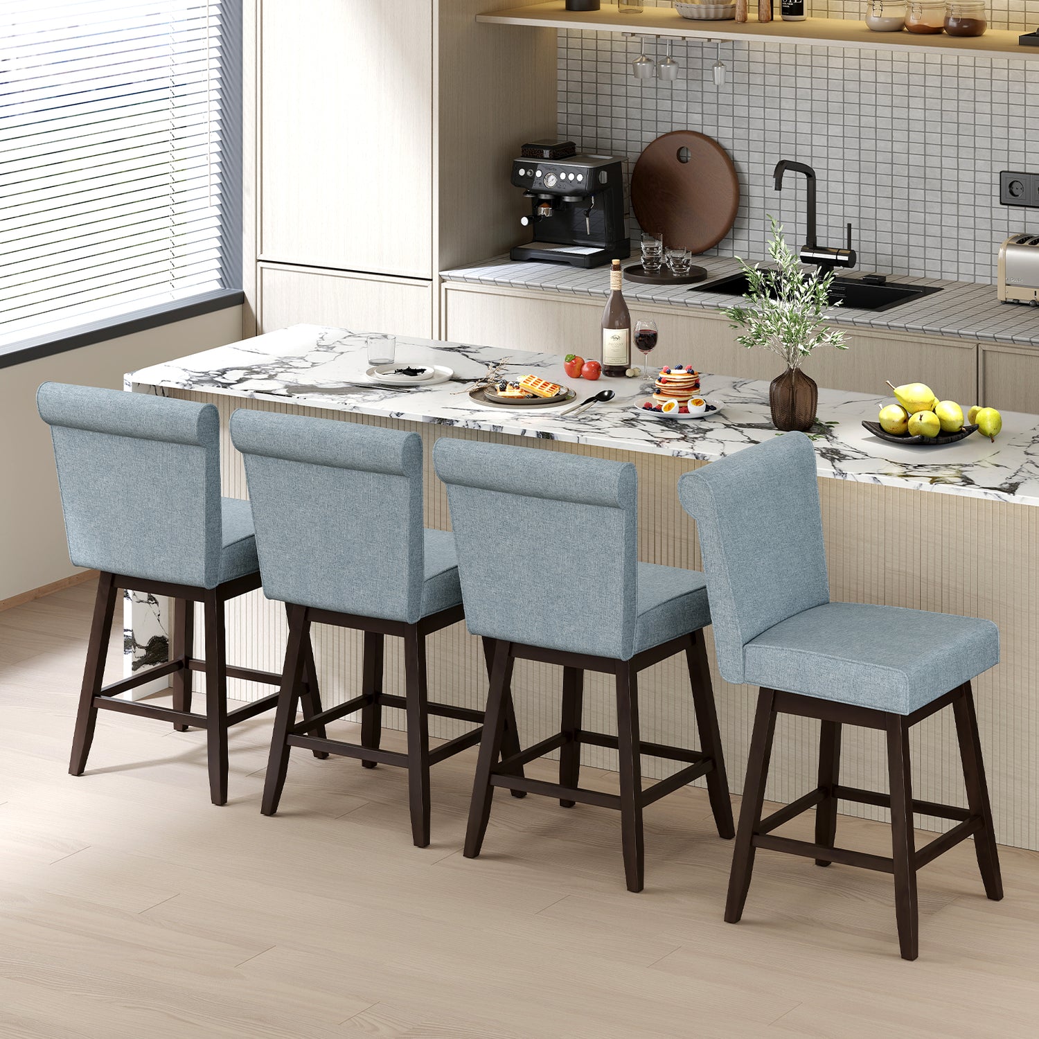 27 Inch Counter Height Bar Chairs with Rubber Wood Legs Set of 2