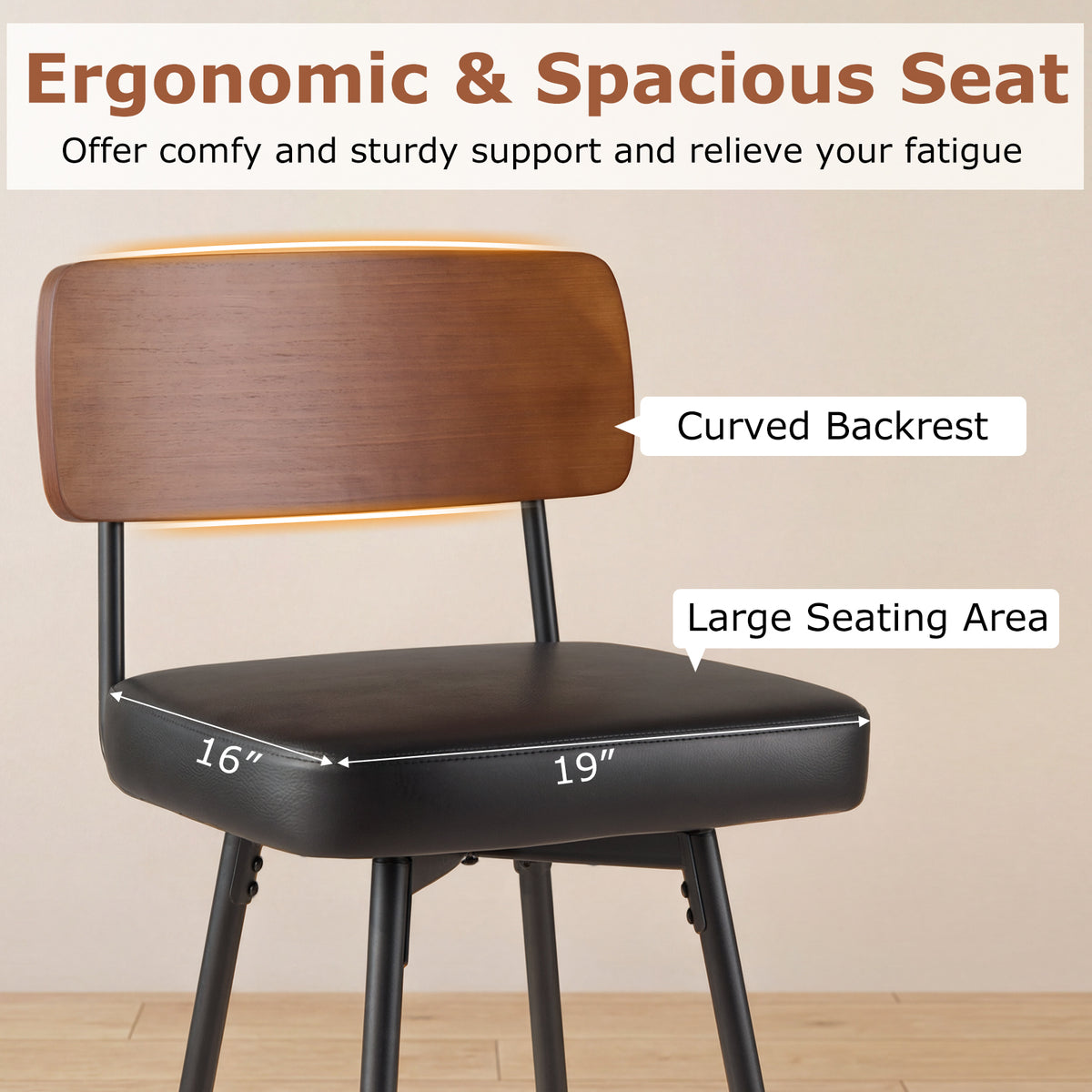 Padded Counter Barstools Set of 2 with Metal Legs
