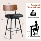 Padded Counter Barstools Set of 2 with Metal Legs