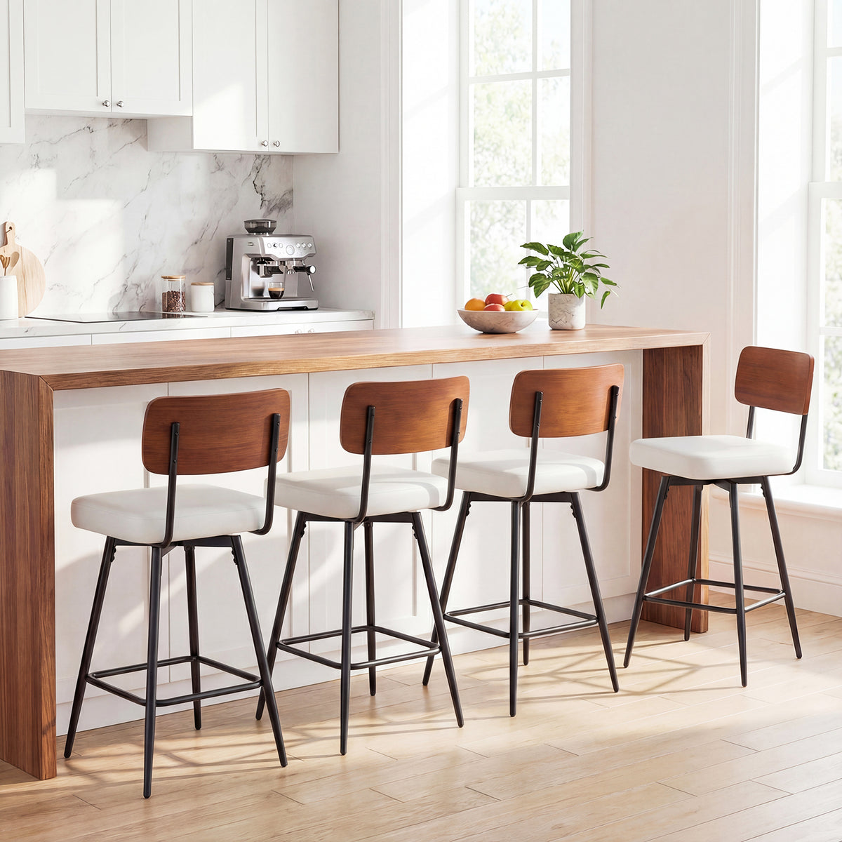 Padded Counter Barstools Set of 2 with Metal Legs