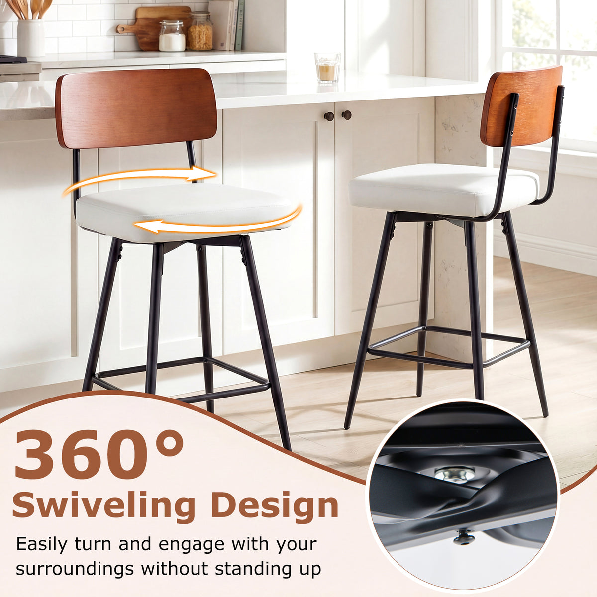 Padded Counter Barstools Set of 2 with Metal Legs