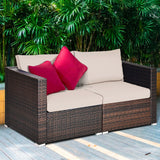 2PCS Patio Rattan Sectional Conversation Sofa Set