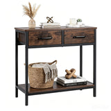 29.5â Narrow Console Table with 2 Fabric Drawers and Open Compartment