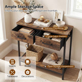 29.5â Narrow Console Table with 2 Fabric Drawers and Open Compartment