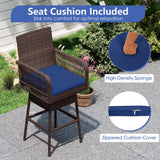 29â Bar Height Patio 360Â° Swivel Bar Stool with Cross-Woven Armrests Footrest and Seat Cushion