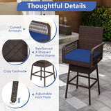 29â Bar Height Patio 360Â° Swivel Bar Stool with Cross-Woven Armrests Footrest and Seat Cushion