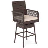 29â Bar Height Patio 360Â° Swivel Bar Stool with Cross-Woven Armrests Footrest and Seat Cushion