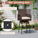 29â Bar Height Patio 360Â° Swivel Bar Stool with Cross-Woven Armrests Footrest and Seat Cushion