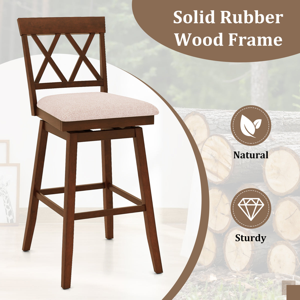 Counter Height Barstools with Backrest and Upholstered Seat Cushion for Kitchen Dining Room-24/Room-29 Inch