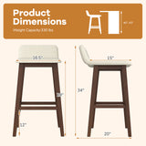 29 Inch Low-Back High-Top Chairs with Padded Seat and Rubber Wood Legs