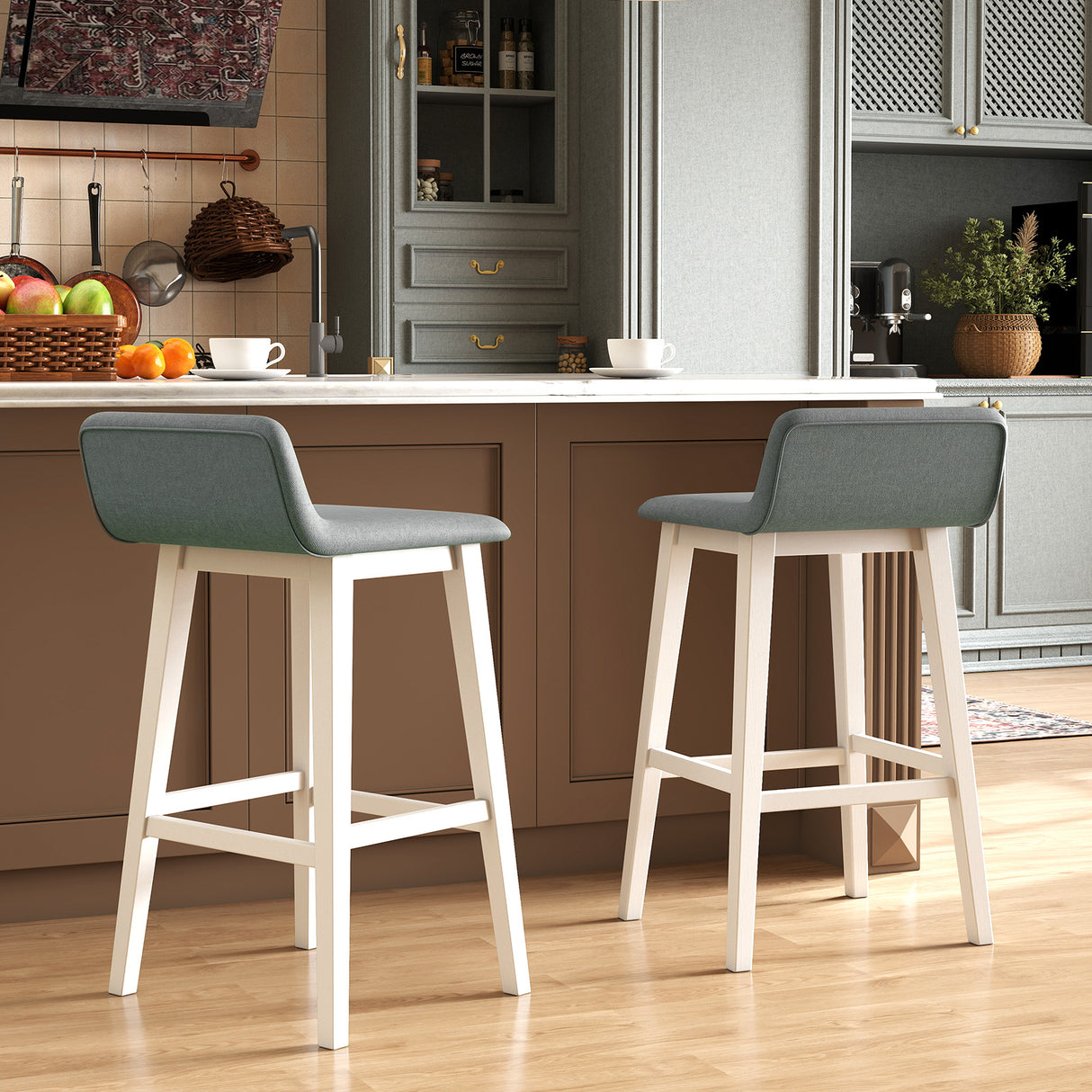 29 Inch Low-Back High-Top Chairs with Padded Seat and Rubber Wood Legs