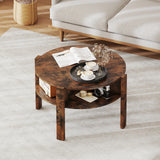 29.5 Inch Round Coffee Table with Storage Shelves for Small Space
