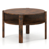29.5 Inch Round Coffee Table with Storage Shelves for Small Space