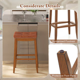 25/29 Inch Set of 2 Upholstered PU Leather Bar Stools with Saddle Seat