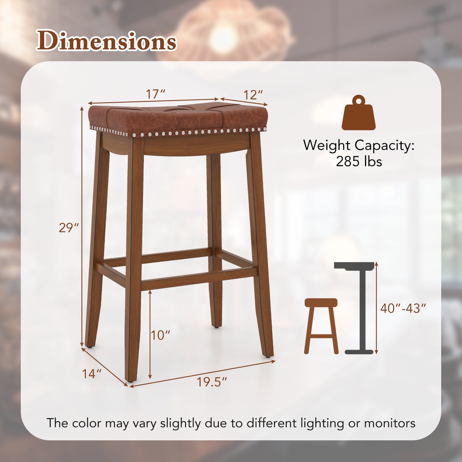 25/29 Inch Set of 2 Upholstered PU Leather Bar Stools with Saddle Seat