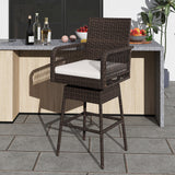 29 Inches Patio 360° Swivel Bar Stool with Cross-Woven Armrests and Seat Cushion-White