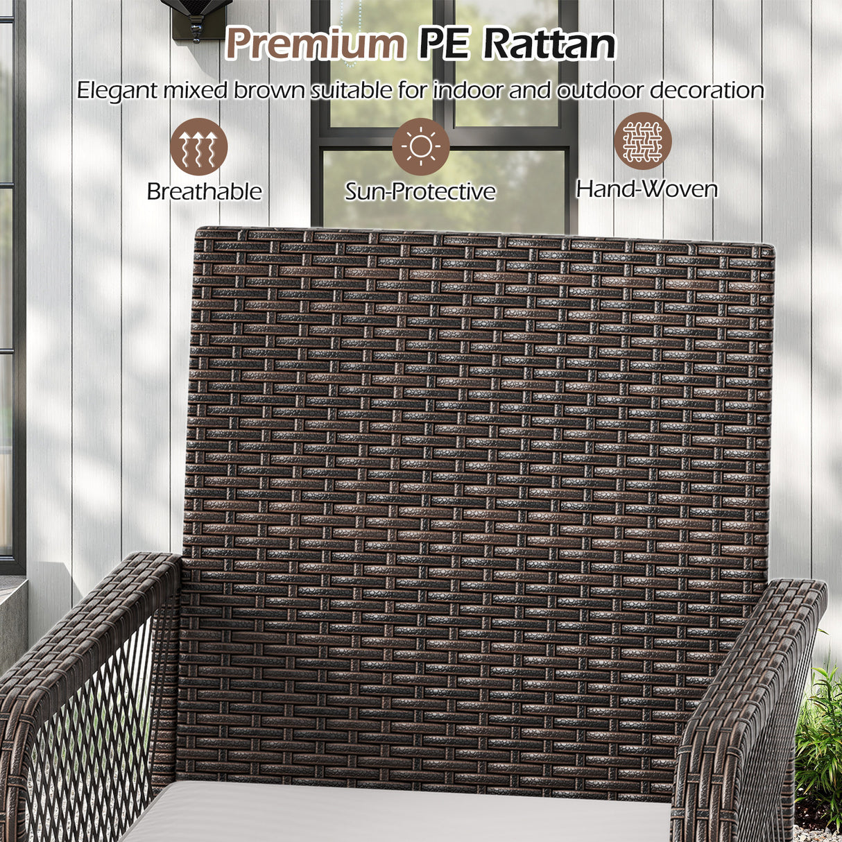 29 Inches Patio 360° Swivel Bar Stool with Cross-Woven Armrests and Seat Cushion-White