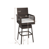 29 Inches Patio 360° Swivel Bar Stool with Cross-Woven Armrests and Seat Cushion-White
