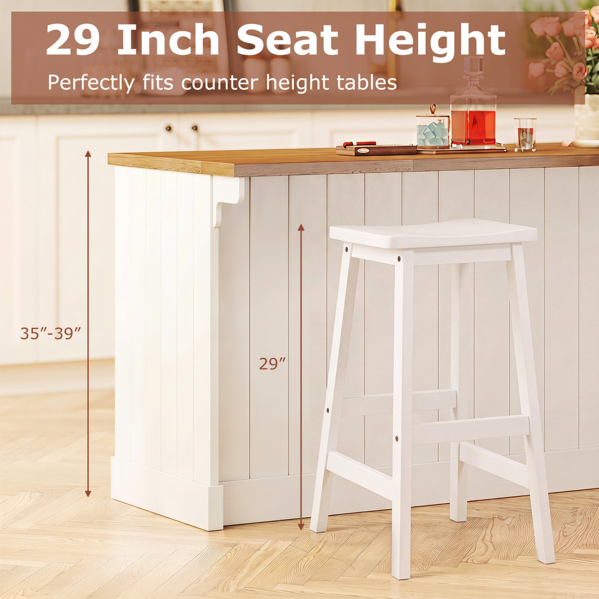 29" Set of 2 Saddle-Seat Counter Height Stools with Curved Seat and Footrests
