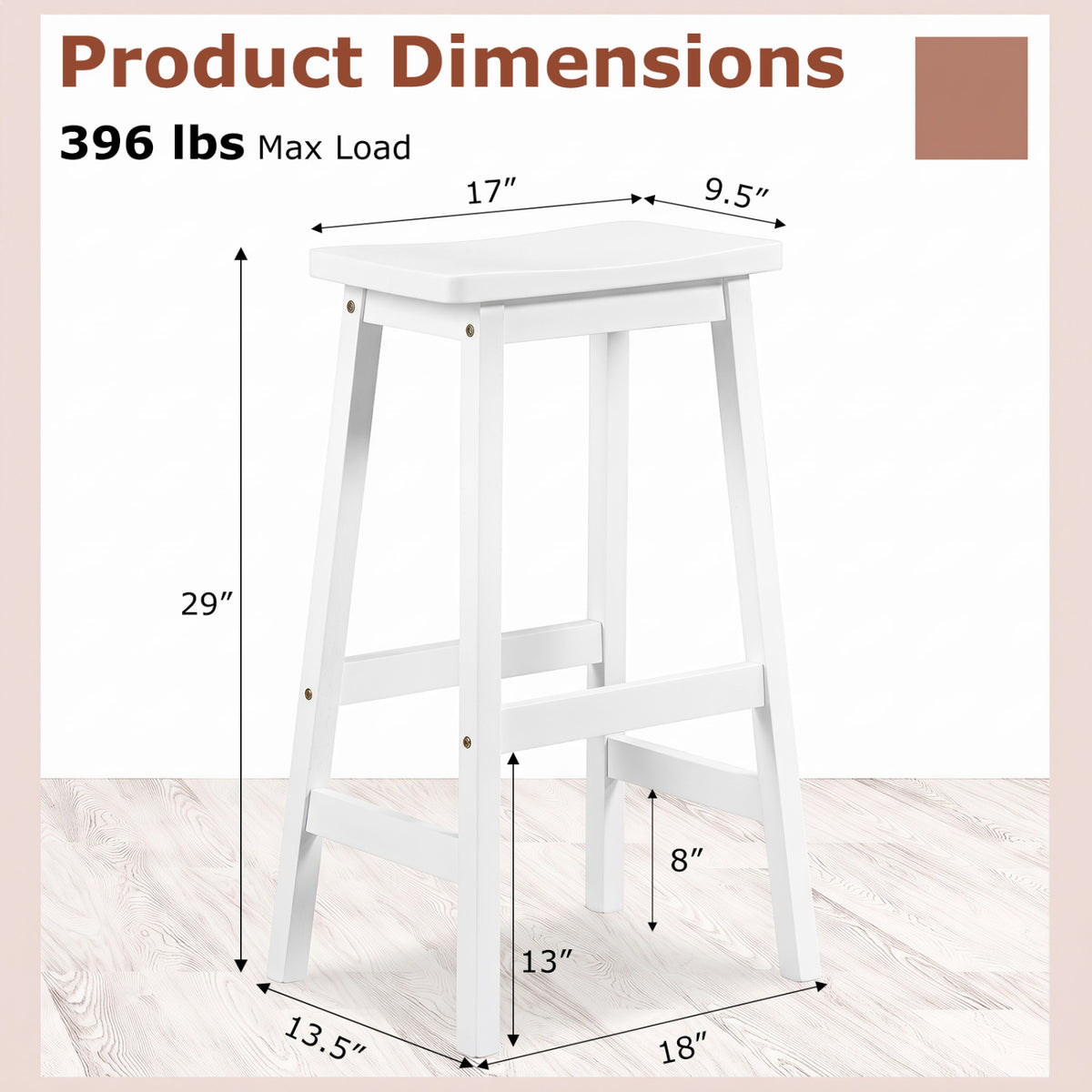 29" Set of 2 Saddle-Seat Counter Height Stools with Curved Seat and Footrests
