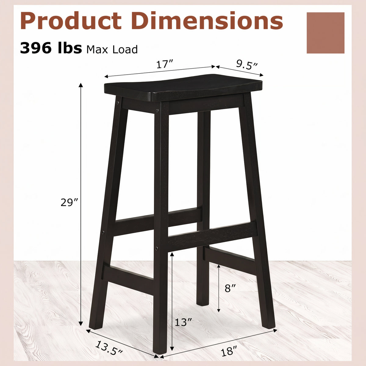 29" Set of 2 Saddle-Seat Counter Height Stools with Curved Seat and Footrests