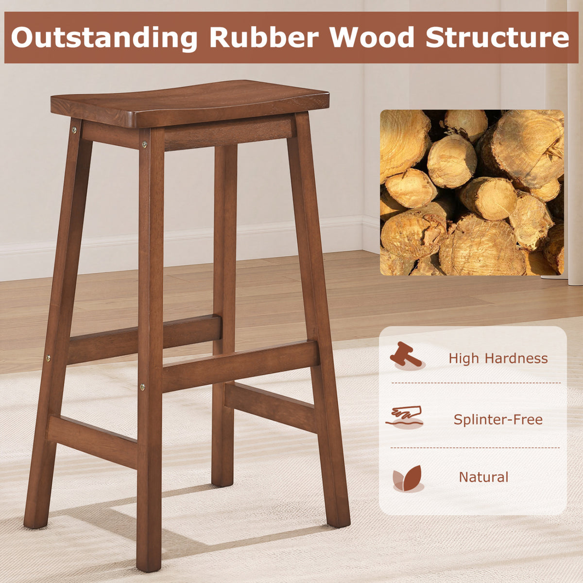 29" Set of 2 Saddle-Seat Counter Height Stools with Curved Seat and Footrests