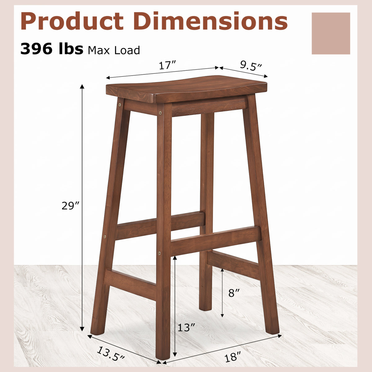 29" Set of 2 Saddle-Seat Counter Height Stools with Curved Seat and Footrests