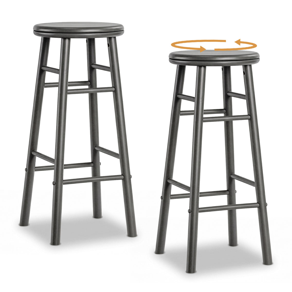 29" Swivel Bar Stools Set of 2 with Footrests & Crossbars