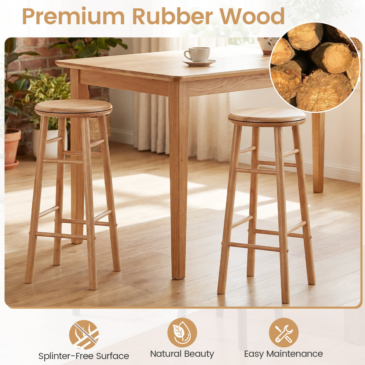 29" Swivel Bar Stools Set of 2 with Footrests & Crossbars