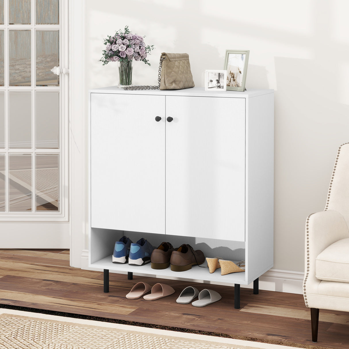 2-Door Sideboard Buffet Cabinet Kitchen with Adjustable Shelf-White