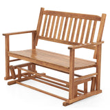 2 Seats Outdoor Glider Bench with Armrests and Slatted Seat