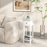 2 Tier Slim Nightstand Bedside Table with Drawer Shelf
