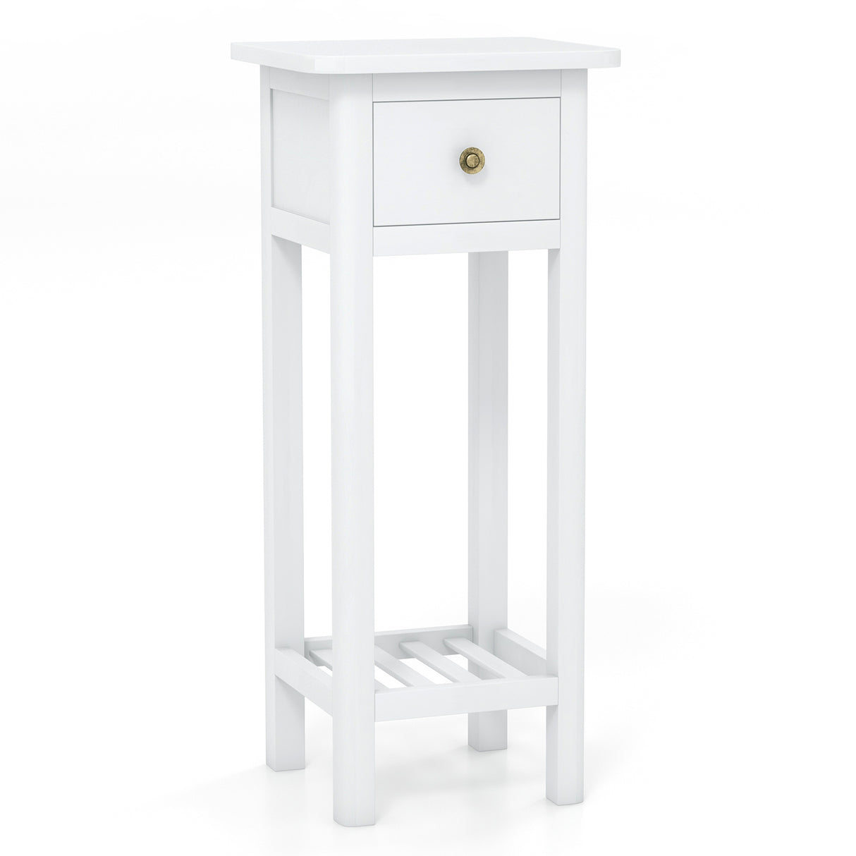 2 Tier Slim Nightstand Bedside Table with Drawer Shelf