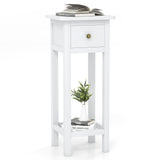2 Tier Slim Nightstand Bedside Table with Drawer Shelf