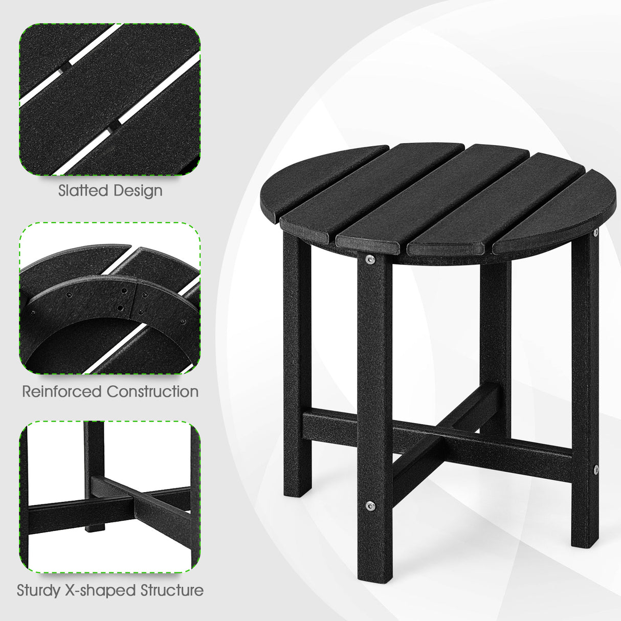 Set of 2 18 Inch Round Weather-Resistant Adirondack Side Tables
