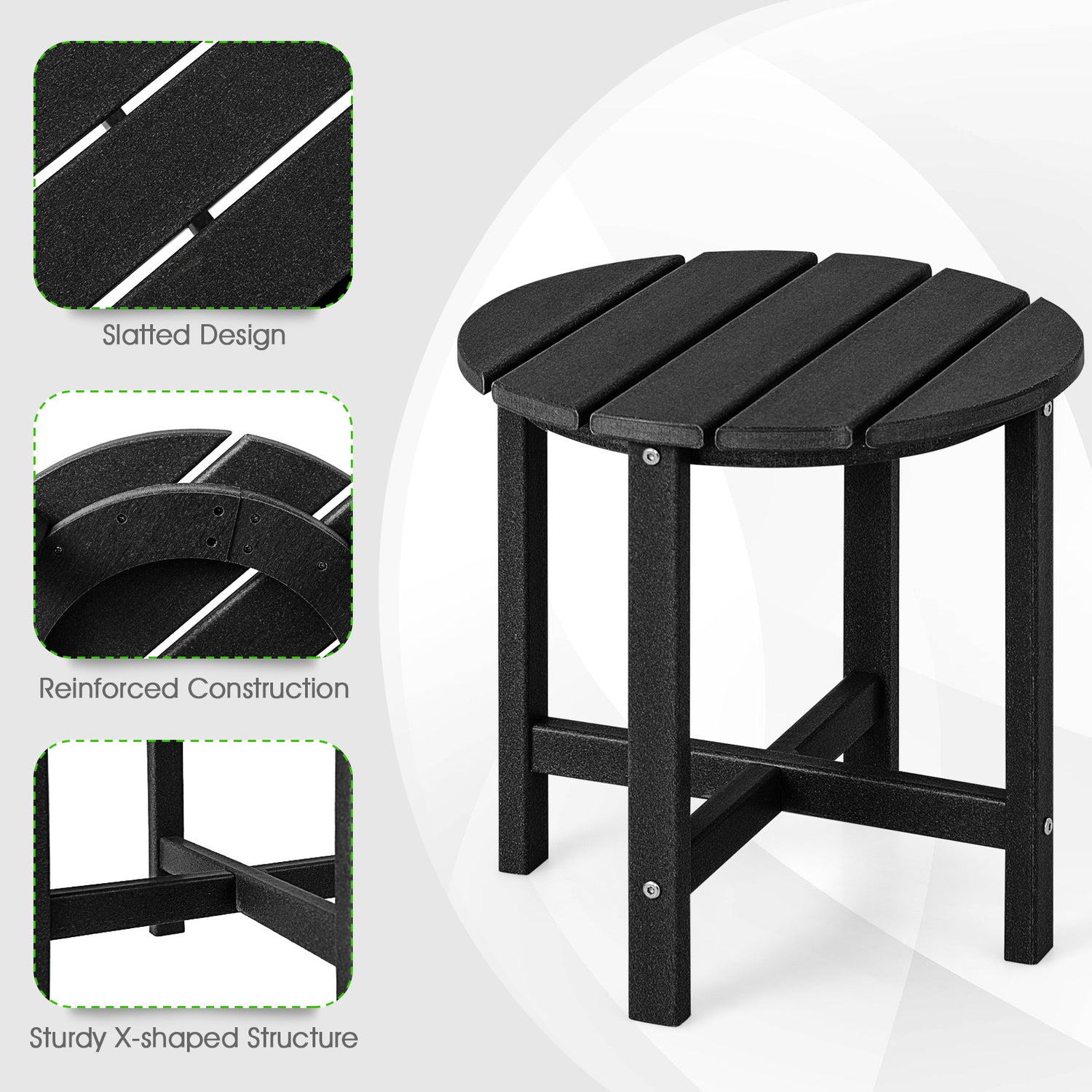 Set of 2 18 Inch Round Weather-Resistant Adirondack Side Tables