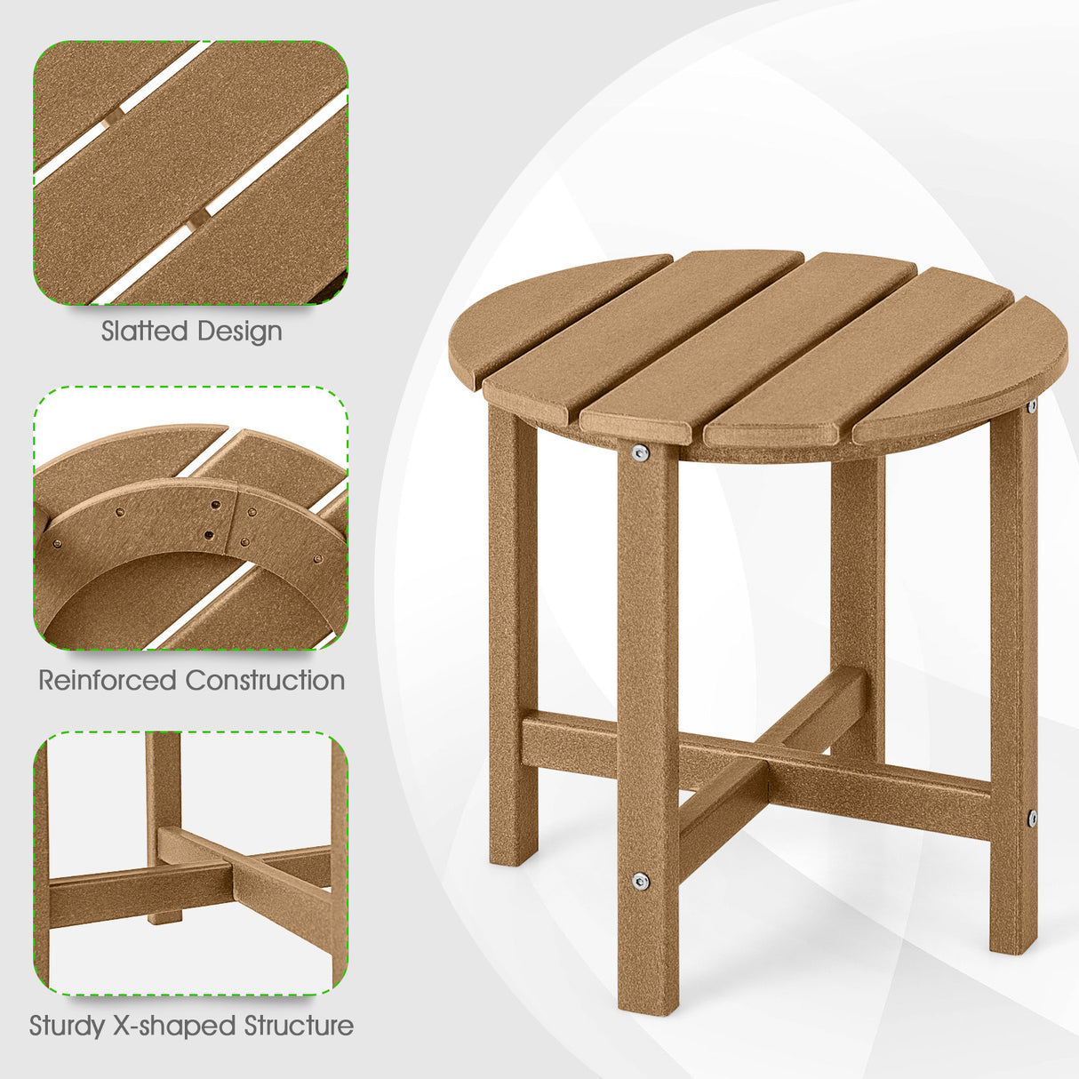 Set of 2 18 Inch Round Weather-Resistant Adirondack Side Tables