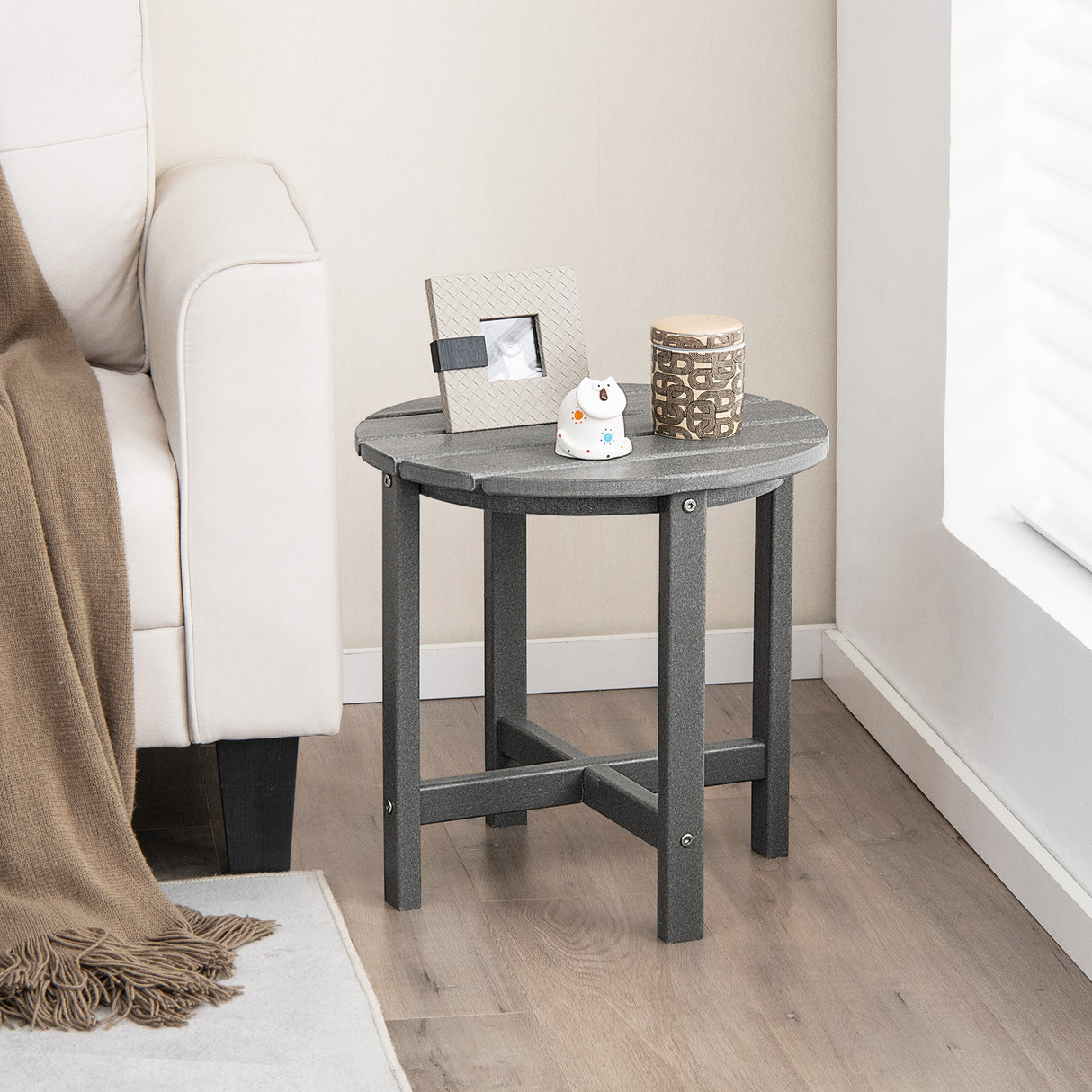 Set of 2 18 Inch Round Weather-Resistant Adirondack Side Tables