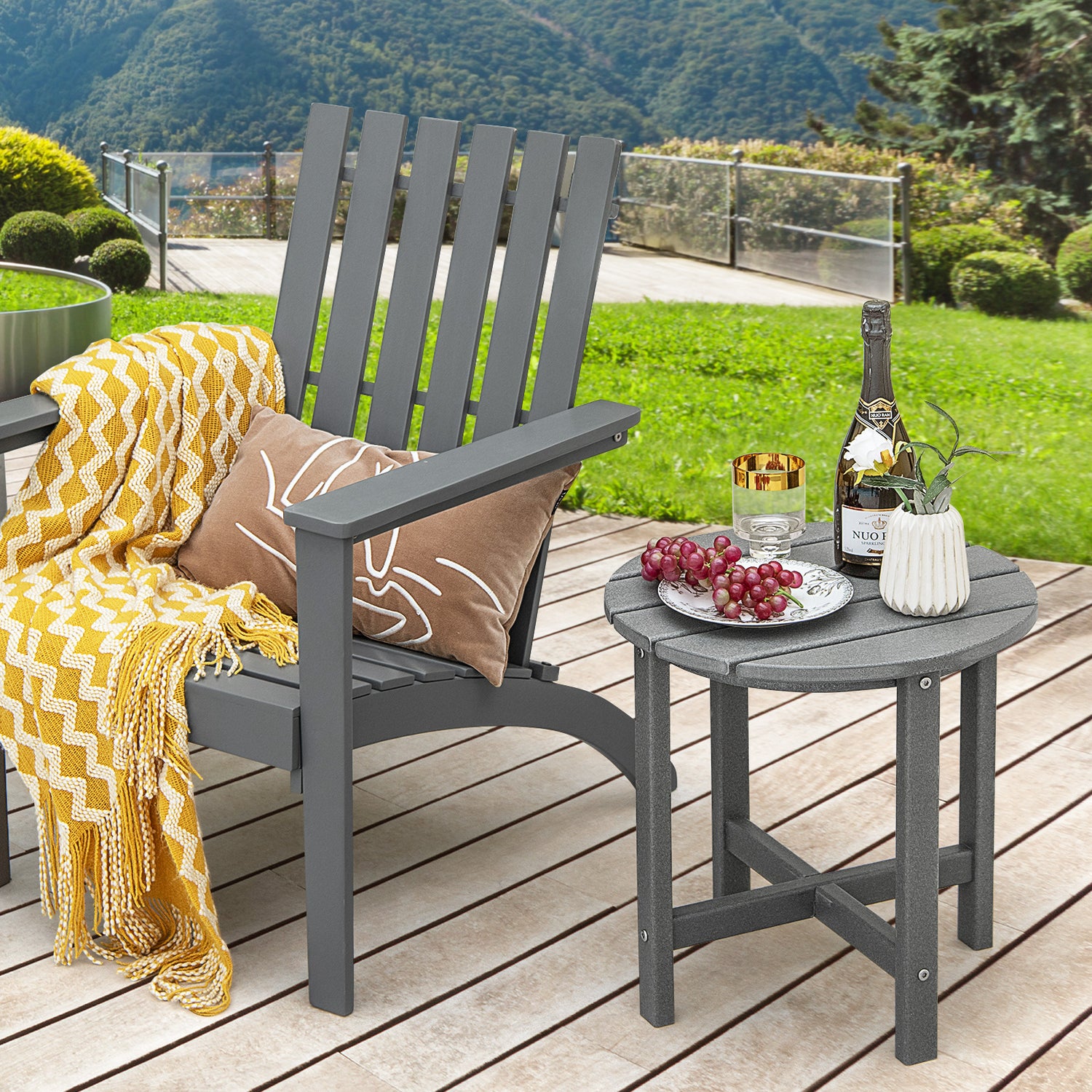 Set of 2 18 Inch Round Weather-Resistant Adirondack Side Tables